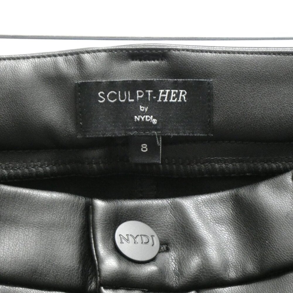 NWT NYDJ Sculpt-Her Black Faux Leather Marilyn Straight Pants Size 8 - Picture 4 of 6